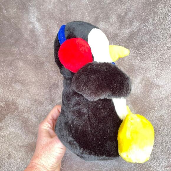 Vintage 90s HugFun Penguin Plush Ear Muffs Bow Tie Stuffed Animal TAGS 9" READ - Picture 3 of 12